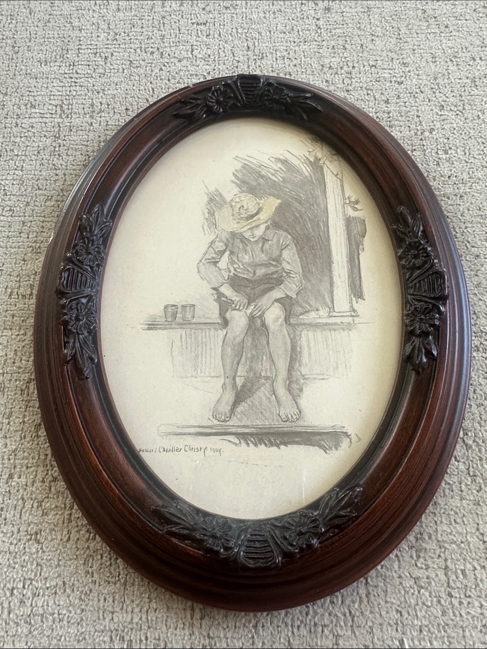 Vintage Howard Chandler Christy Art Print 1904 “His Real Audience” in Faux Wood